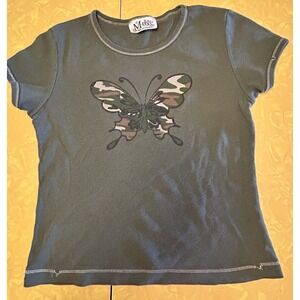VTG Y2K 90s Khaki Butterfly Baby Tee Juniors Large
